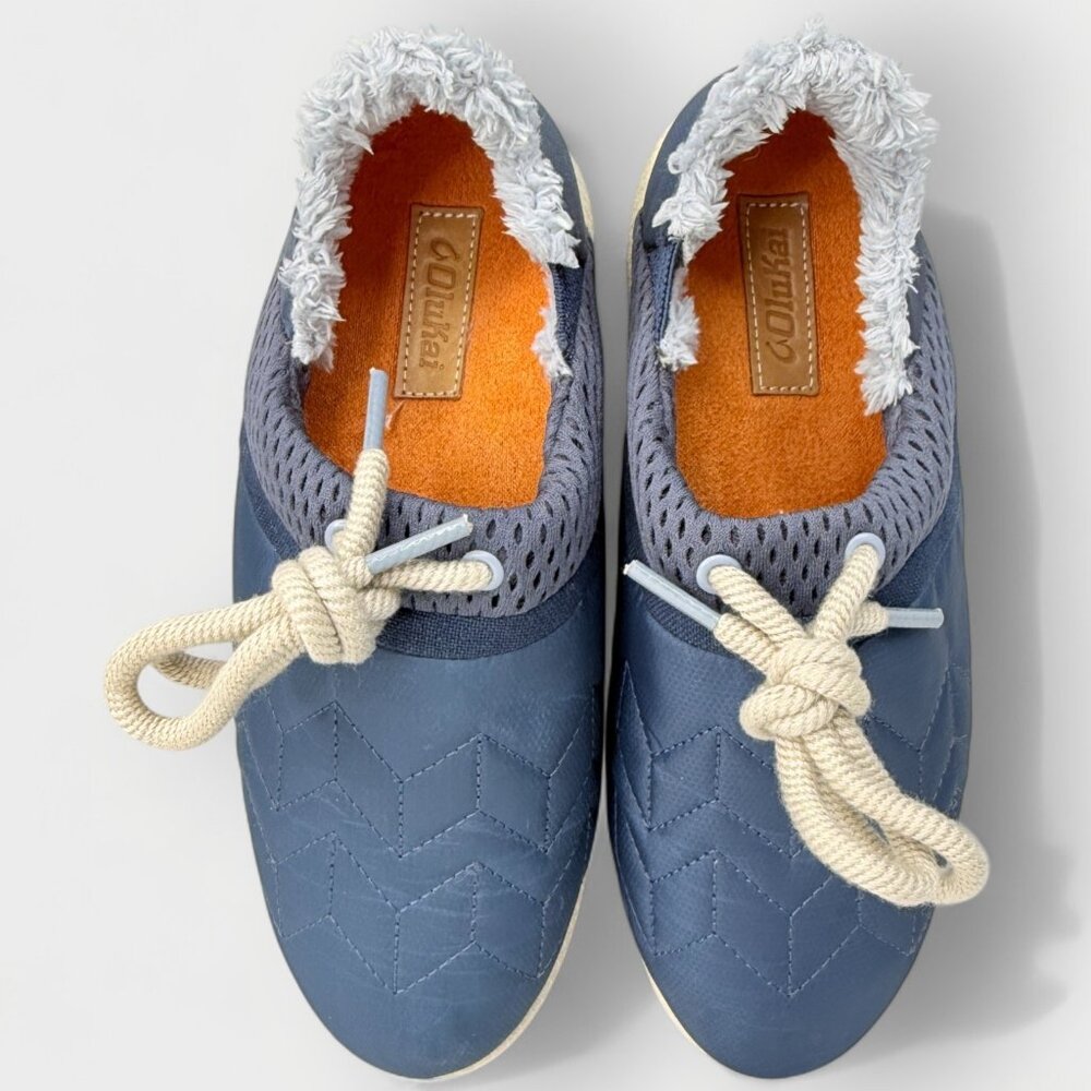 OluKai Mahiki Slipper Sneaker Women's 10 Moonlit Ocean Faux Fur Drop-In Heel NWT - Picture 9 of 12